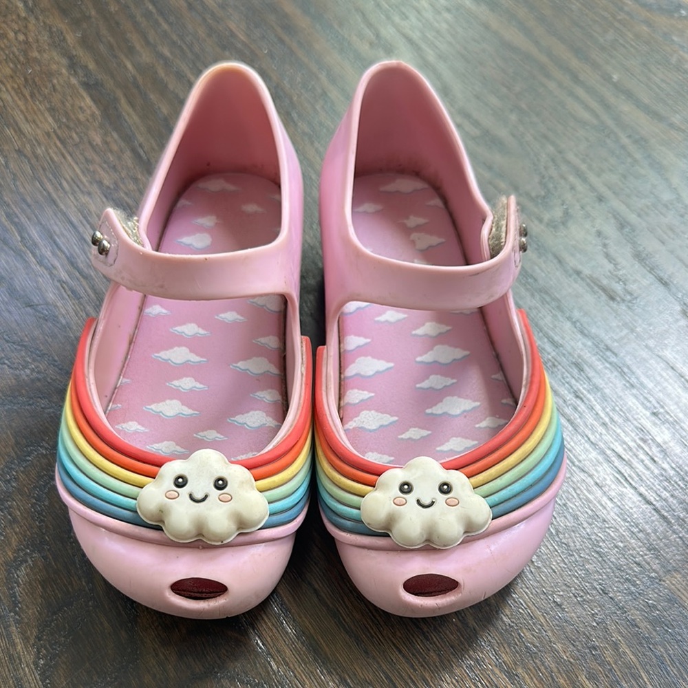 Pink Mini Melissa Shoes with Playful Rainbow Design